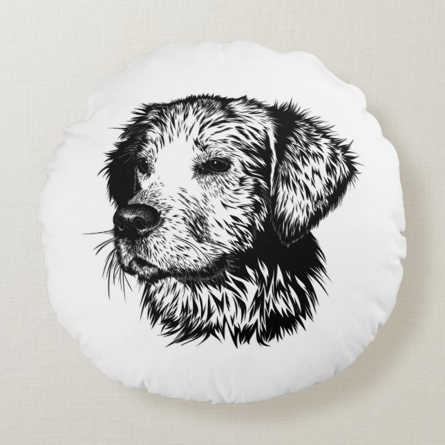 Canine Head Sketch  Round Cushion (Front)