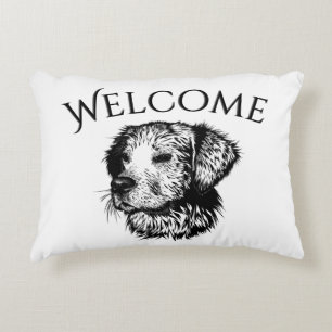 Canine Head Sketch Welcome Decorative Cushion
