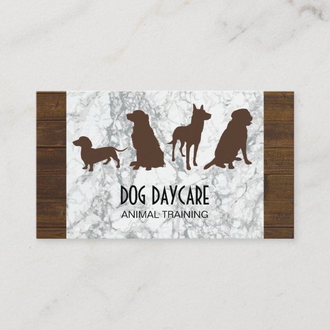 Canine Pack | Dog Training Wood Marble Business Card (Front)