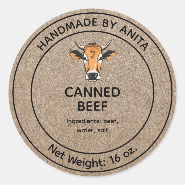 Canned Beef Jar Label Kraft Paper Style (Front)