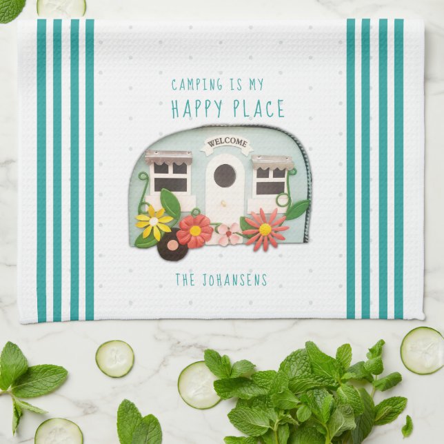 Canned Ham Camper Camping Tea Kitchen Towel (Folded)