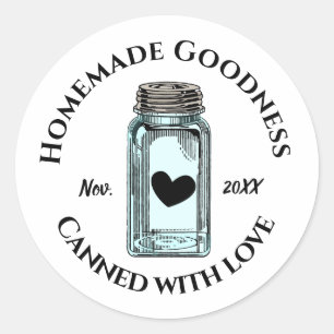 Canned with Love Homemade Goodness Mason Jar Dated Classic Round Sticker