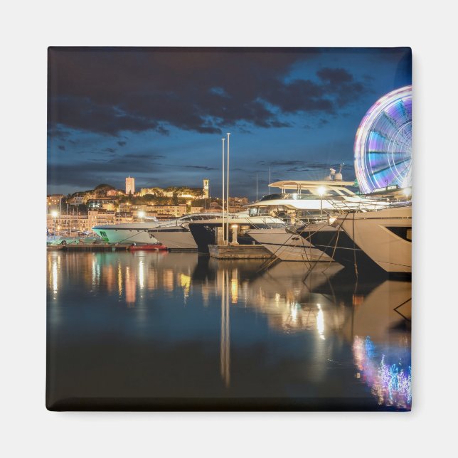 Cannes city at night port view magnet (Front)