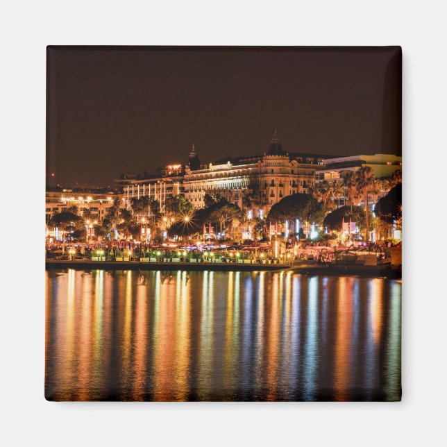 Cannes city centre Carlton Hotel at night Magnet (Front)