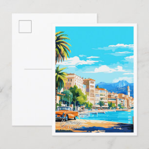 Cannes France Art vintage travel illustration Postcard