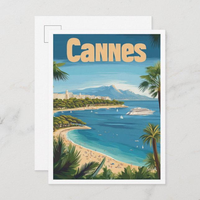 Cannes France Art Vintage Travel Illustration Postcard (Front/Back)