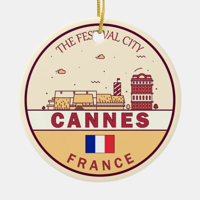 Cannes France City Skyline Emblem Ceramic Ornament (Front)