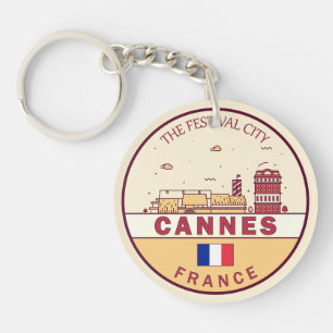 Cannes France City Skyline Emblem Key Ring