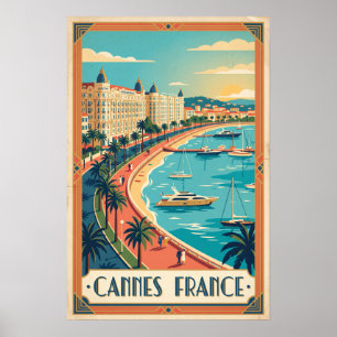Cannes France Vintage Riviera Illustration Poster