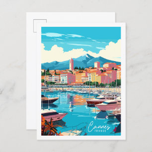 Cannes France vintage travel illustration Postcard