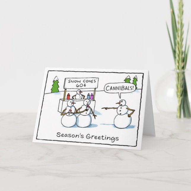 Cannibal Snowmen Funny Greeting Card (Front)