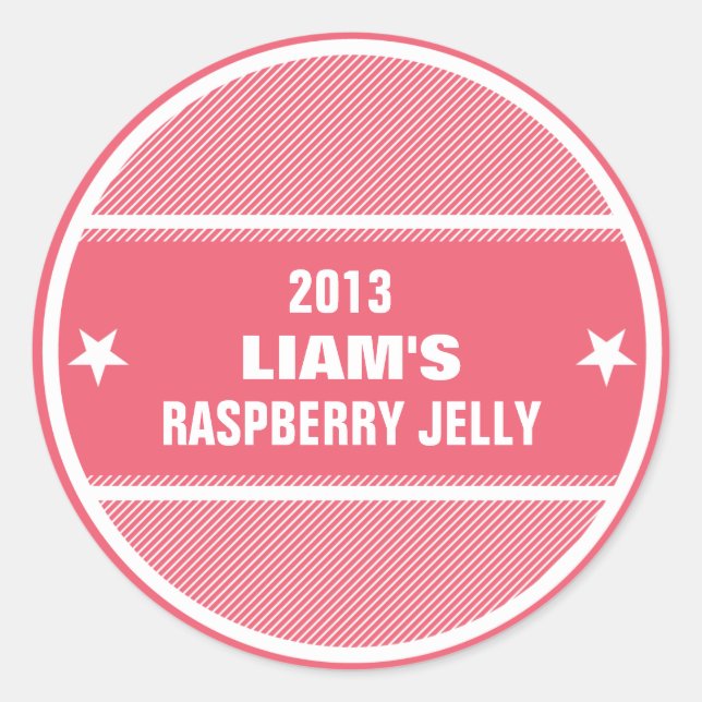 Canning jar labels red striped custom personalised (Front)