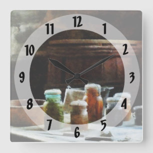 Canning Jars With Colourful Vegetables Square Wall Clock