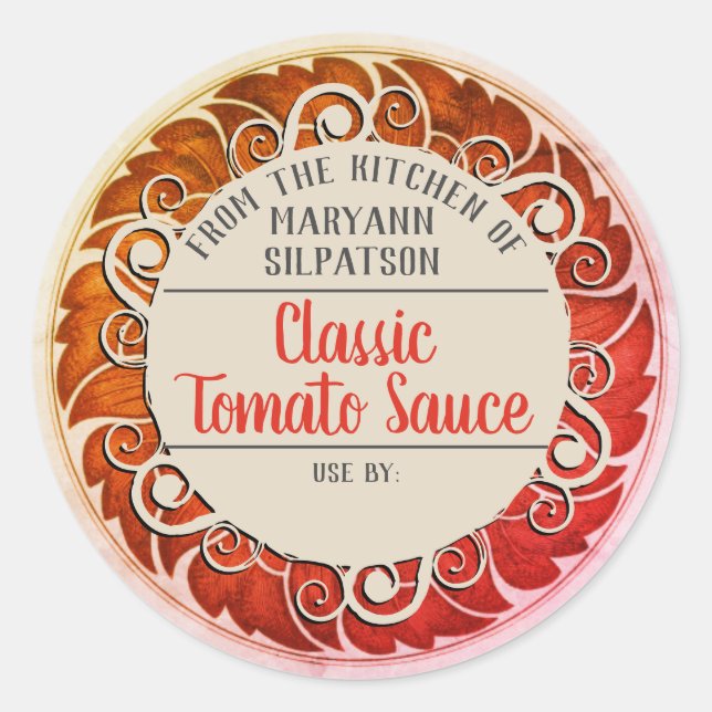 Canning tomatoes personalised from the kitchen of classic round sticker (Front)