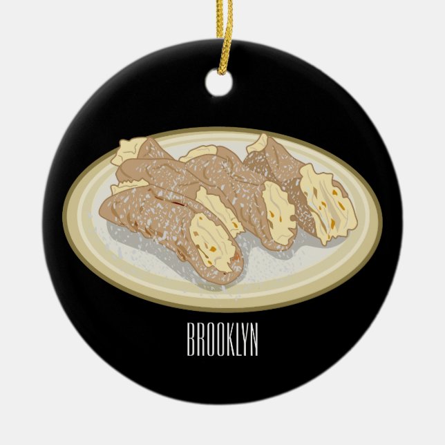 Cannoli cartoon illustration  ceramic ornament (Front)
