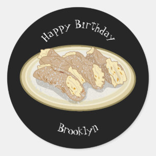 Cannoli cartoon illustration classic round sticker