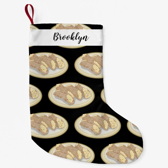 Cannoli cartoon illustration small christmas stocking (Front)