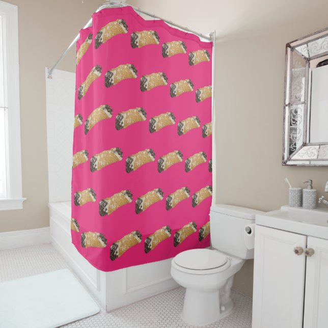 Cannoli (Pink Background) Shower Curtain (In Situ)
