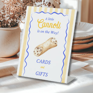 Cannoli Yellow Blue Italian Baby Shower Favor Pedestal Sign