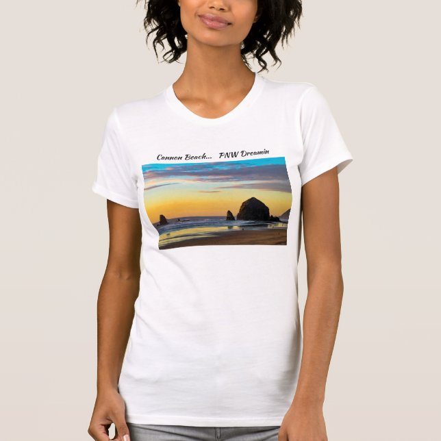 Cannon Beach - Haystack Rock at sunset T-Shirt (Front)