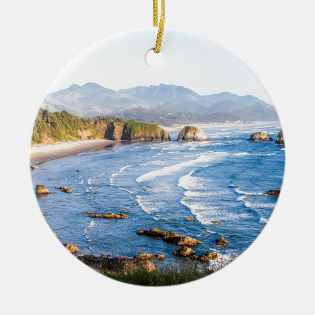 Cannon Beach Oregon Ceramic Ornament (Front)