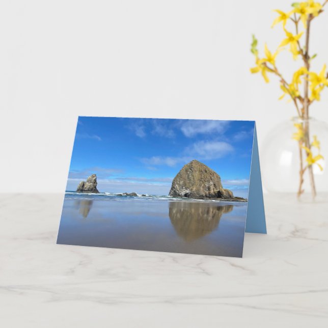 Cannon Beach Oregon Haystack Rock Card (Yellow Flower)