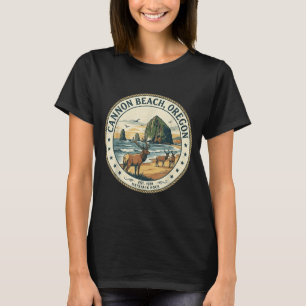 Cannon Beach Oregon Haystack Rock Elk Emblem T-Shirt