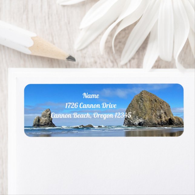 Cannon Beach Oregon Haystack Rock Return Address Label (Insitu)
