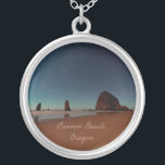 Cannon Beach Oregon Haystack Rock Silver Plated Necklace<br><div class="desc">Cannon Beach Oregon Haystack Rock
Beautiful night beach photograph with stars over the ocean.</div>