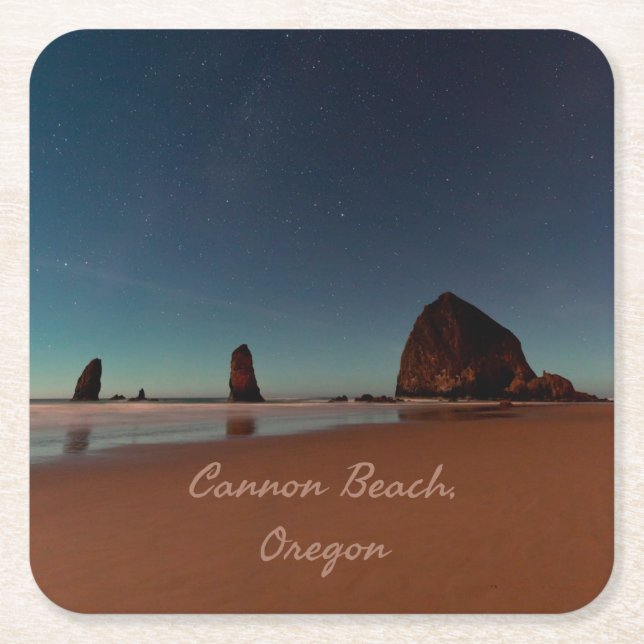 Cannon Beach Oregon Haystack Rock Square Paper Coaster (Front)