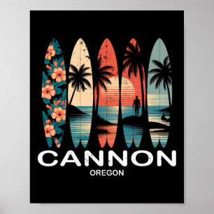 Cannon Beach Oregon Surfboard Surfing Retro Poster