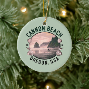 Cannon Beach Retro Vignette Ceramic Ornament