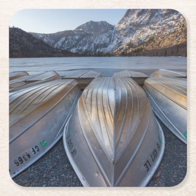Canoe At The Lake Square Paper Coaster (Front)