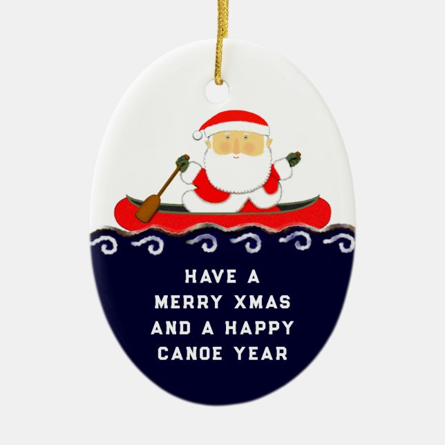 Canoe Camping Christmas Collectable Ceramic Ornament (Front)