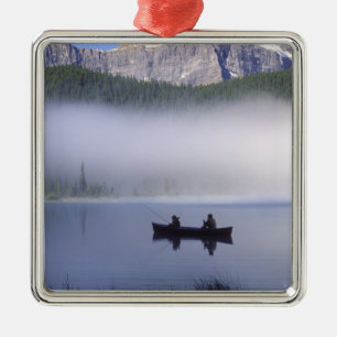 Canoe fishing Waterfowl Lake, Banff National Metal Ornament