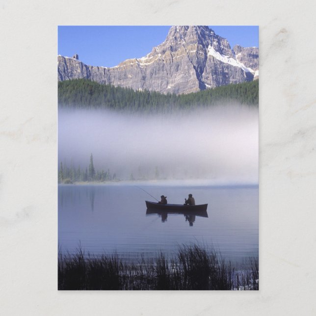 Canoe fishing Waterfowl Lake, Banff National Postcard (Front)