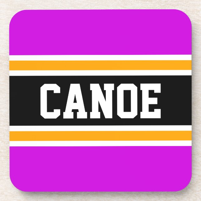 CANOE Fun Sporty Retro Pink Yellow Black Stripes Coaster (Front)