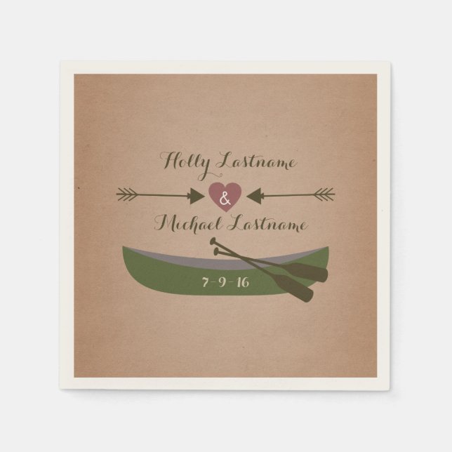 Canoe + Heart With Arrows Rustic Wedding Napkin (Front)