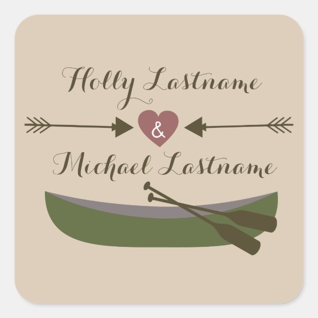 Canoe + Heart With Arrows Wedding Sticker (Front)
