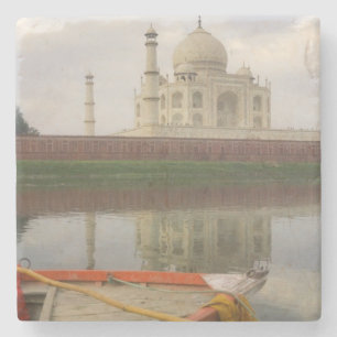 Canoe in water with Taj Mahal, Agra, India Stone Coaster