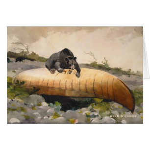 Canoe on a Beach with Bear Vintage Art