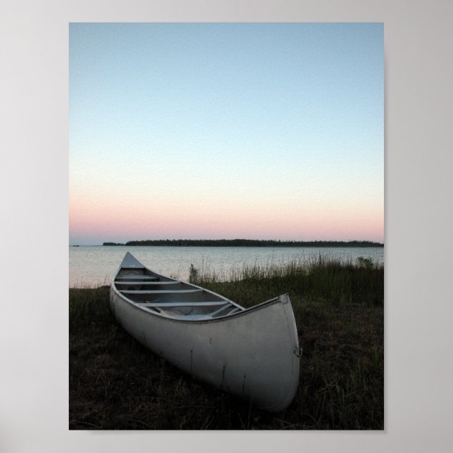 Canoe on Beach at Twilight Poster (Front)