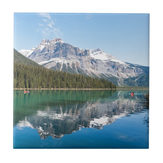 Canoe on famous Emerald Lake - Yoho NP, Canada Ceramic Tile (Front)