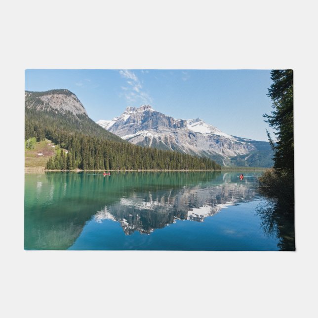 Canoe on famous Emerald Lake - Yoho NP, Canada Doormat (Front)