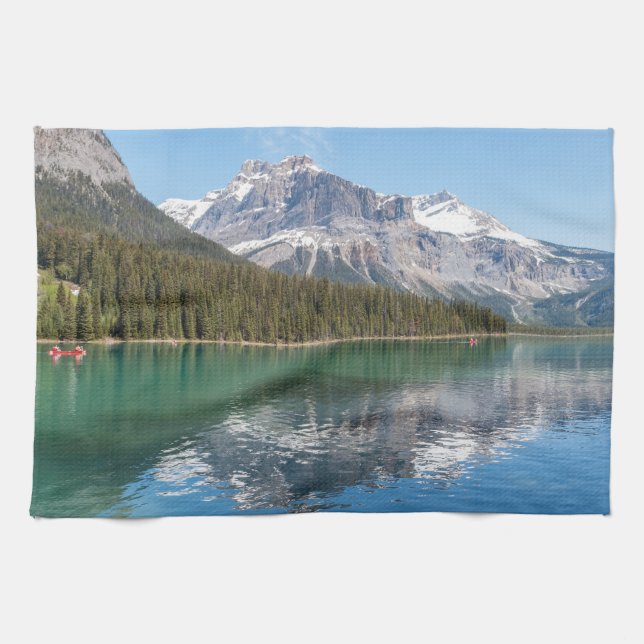 Canoe on famous Emerald Lake - Yoho NP, Canada Tea Towel (Horizontal)