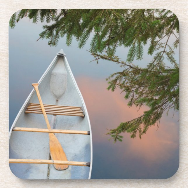 Canoe on lake at sunset, Canada Coaster (Front)