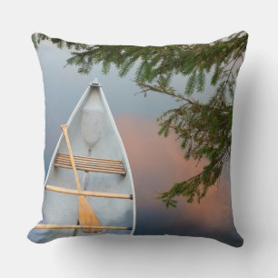 Canoe on lake at sunset, Canada Cushion