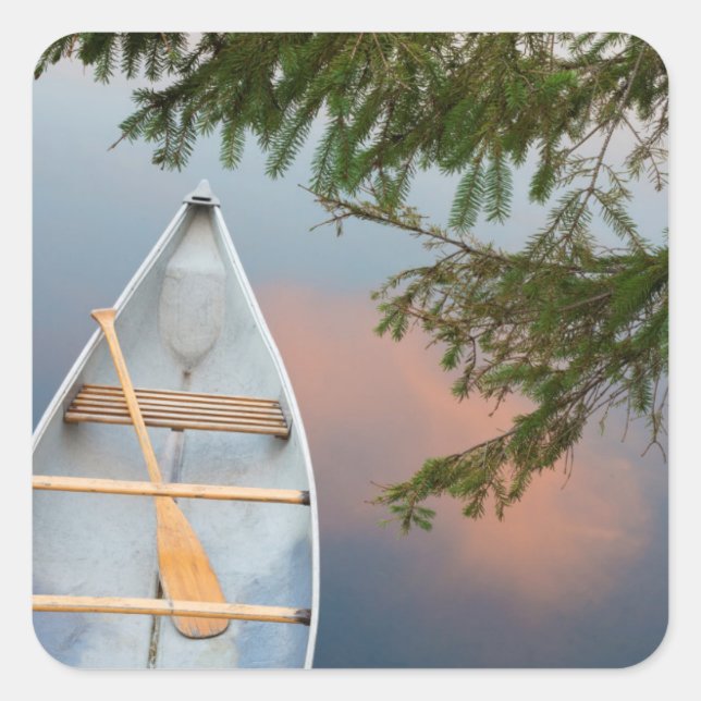 Canoe on lake at sunset, Canada Square Sticker (Front)