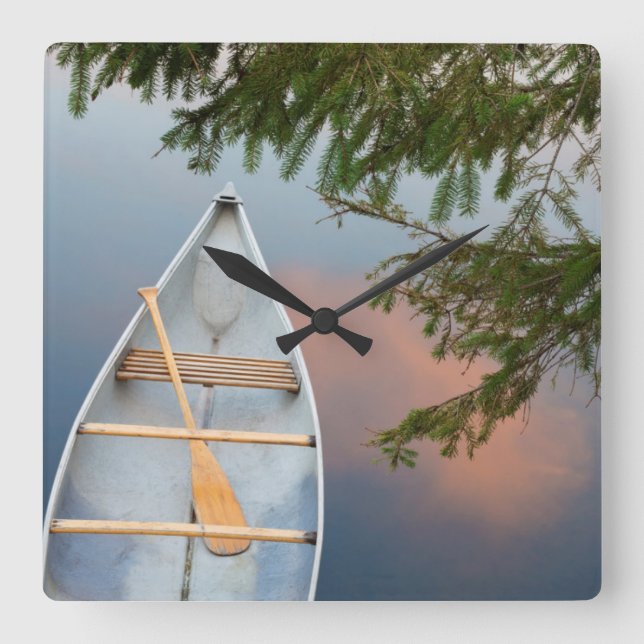 Canoe on lake at sunset, Canada Square Wall Clock (Front)