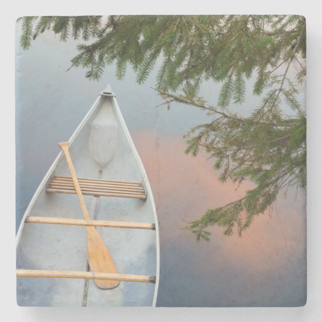 Canoe on lake at sunset, Canada Stone Coaster (Front)